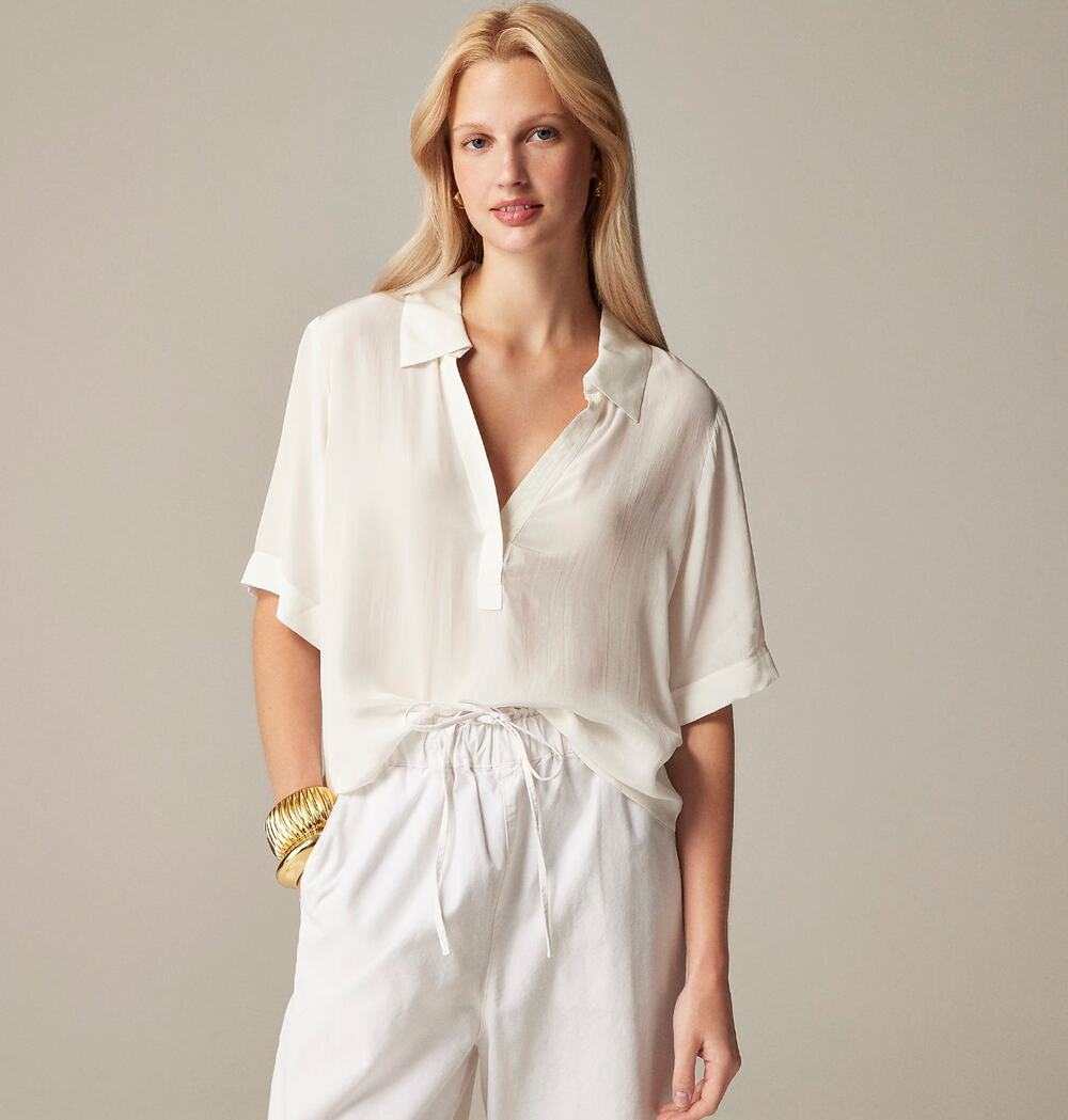 J.Crew Bungalow Popover Top Crepe De Chine Viscose Minimalist Ivory Small